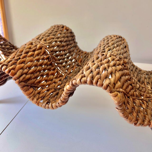 Brown Vintage Organic Modern Rattan and Iron Leaf Shaped Wine Bottle Rack For Sale - Image 8 of 12