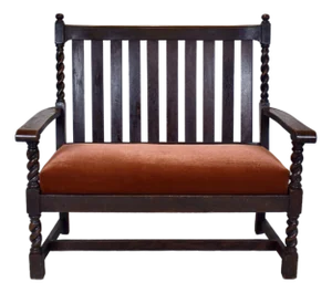 Stickley Brothers Arts & Crafts Oak Slat Back Barley Twist Settee Bench