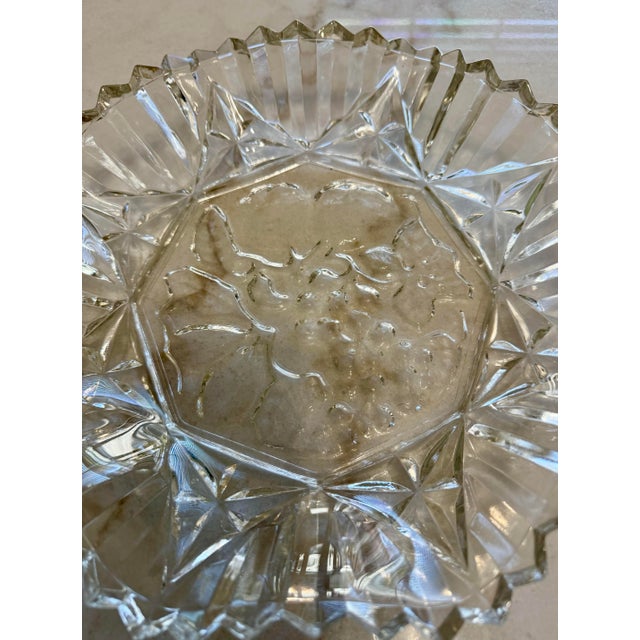 Mid-Century Modern Vintage Clear Pressed Glass Fruit Bowl Embossed Grapes Sawtooth Rim 10" For Sale - Image 3 of 5
