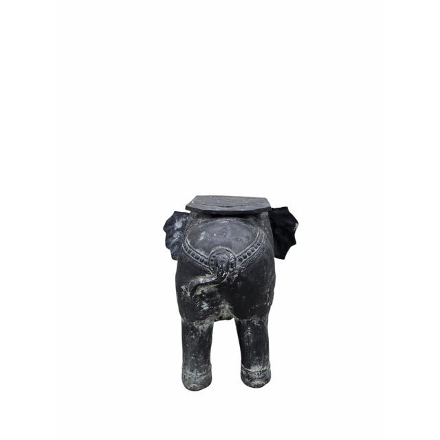 Antique Balinese Finely Detailed Patina Hammered Bronze Saddled Elephant Plant-Stand/Cocktail Table For Sale In Chicago - Image 6 of 12