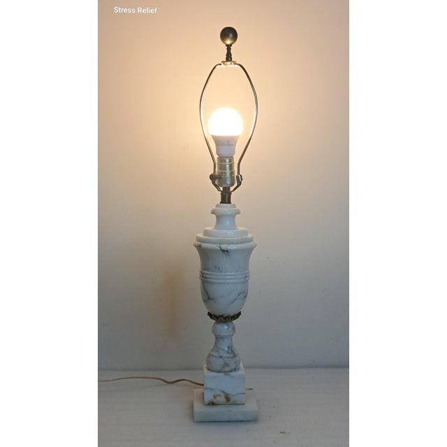 Mid 20th Century Mid 20th Century Italian Neoclassical Carved Alabaster Urn Lamp With Interior Night Light For Sale - Image 5 of 14