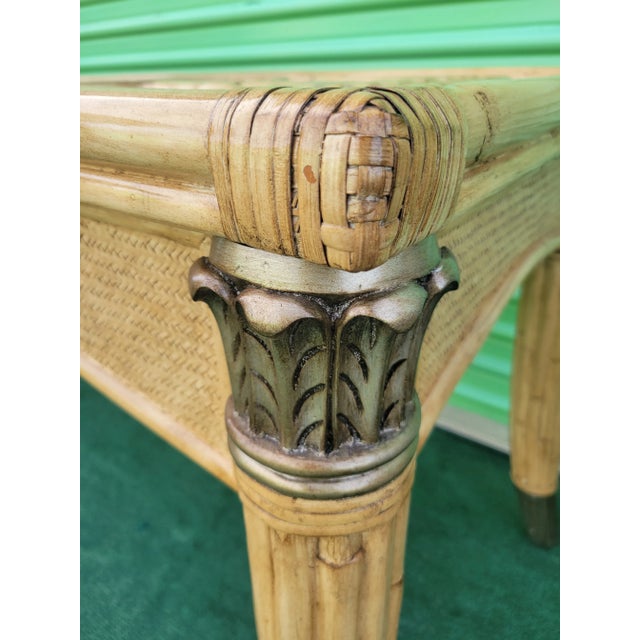 Vintage Coastal Regency Double Palm Tree Carved Wicker Bamboo Desk Dining Table For Sale - Image 10 of 12