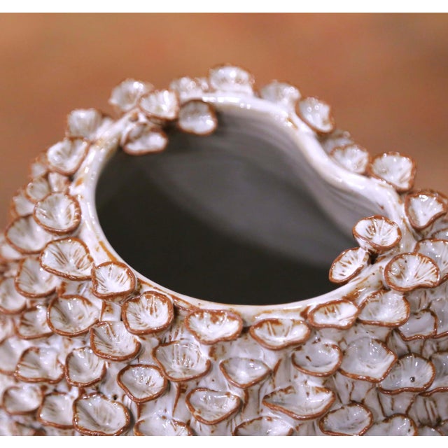 Pair of Contemporary French Ceramic Vases With Mushroom-Inspired Organic Relief For Sale - Image 4 of 9