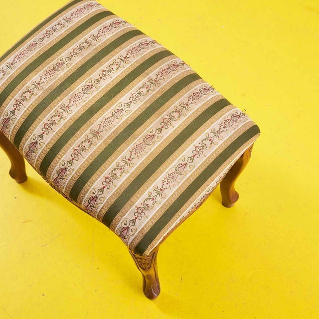 Vintage Wooden and Striped Ottoman For Sale - Image 4 of 5