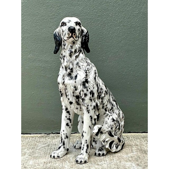Vintage Italian Black and White Glazed Ceramic Dog Statue For Sale - Image 10 of 12