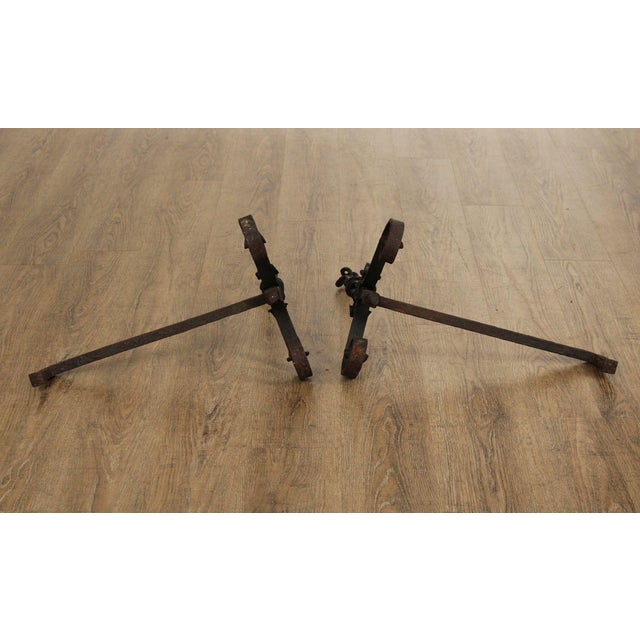Antique Arts & Crafts Pair of Wrought Iron Fireplace Andirons For Sale - Image 12 of 12