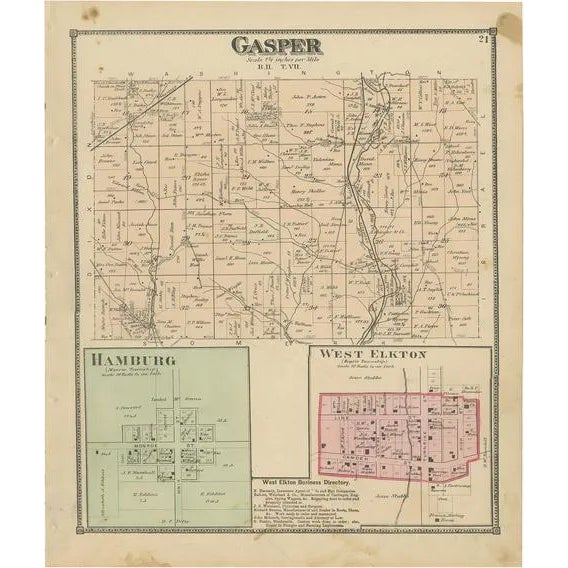Antique Map of Gasper, Hamburg and West Elkton, 1871 For Sale