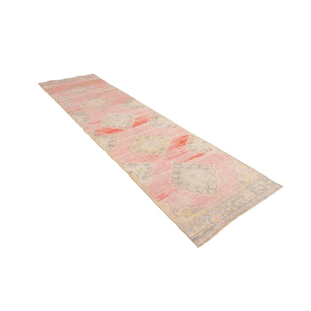 Shabby Chic Vintage Turkish Geometric Wool Runner For Sale - Image 10 of 13