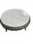 A round white marble top and an elaborately patterned black base give this vintage coffee table a striking two-tone...