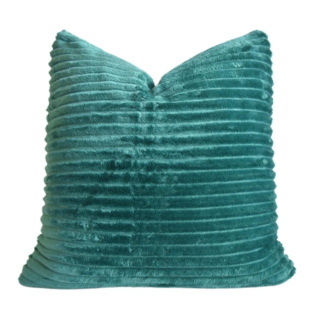 2020s Emerald Green Ulta Soft Plush Ribbed Feather/Down Pillow 18” Square For Sale - Image 5 of 5