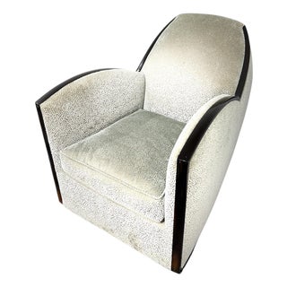 French Art Deco–Style Club Chair With Macassar Trim & Leopard Fabric – In the Style of Jules Leleu For Sale