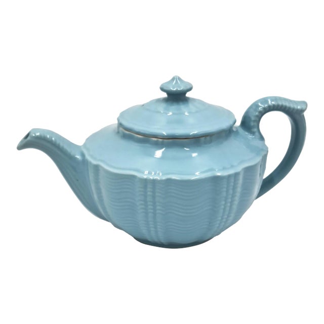 Mid 20th Century Light Blue Teapot in the Style of Hall Birch's Darby Pattern For Sale