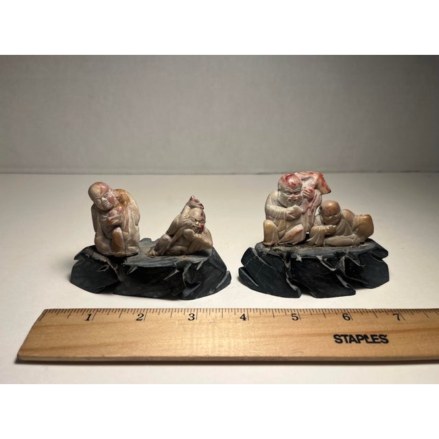 Set of 2 Vintage Chinese Buddist Art Hand Carved Stone Figurines For Sale In Los Angeles - Image 6 of 7
