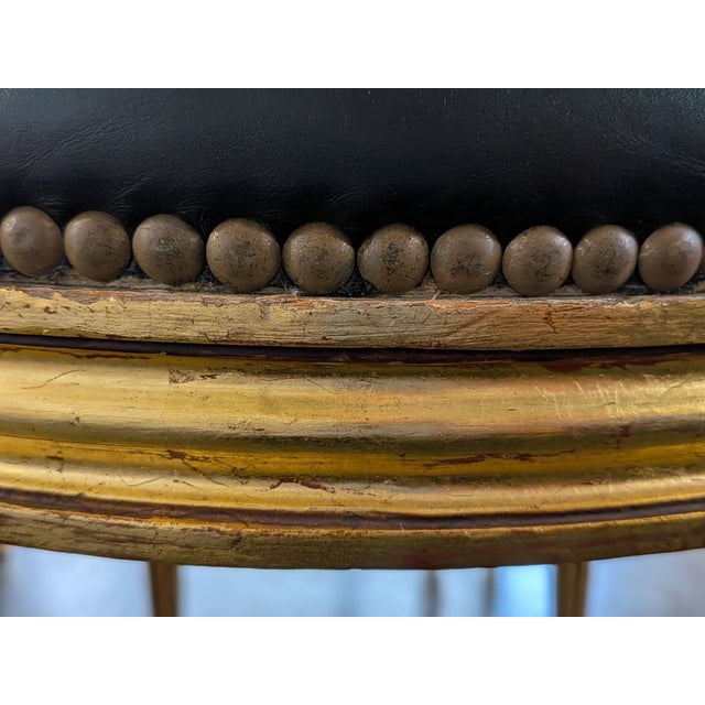 Set of 6 Antique 19th Century French Louis XVI Giltwood & Black Leather Dining Chairs For Sale - Image 4 of 13