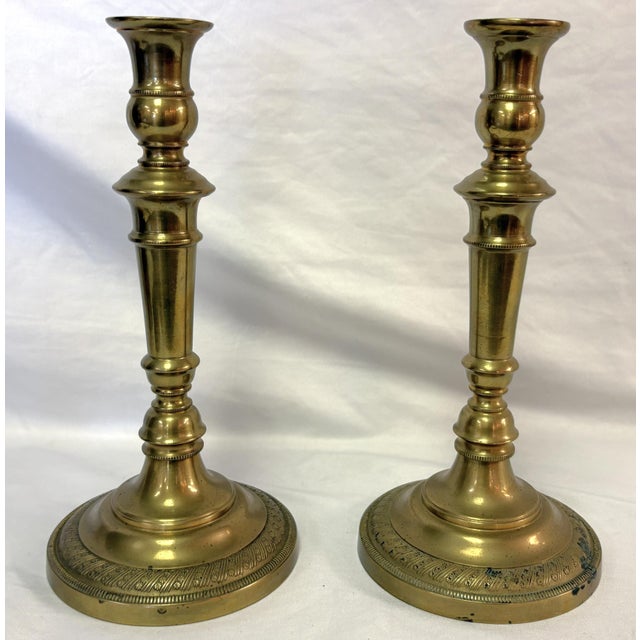 Antique French Brass Candlesticks- A Pair For Sale - Image 11 of 18