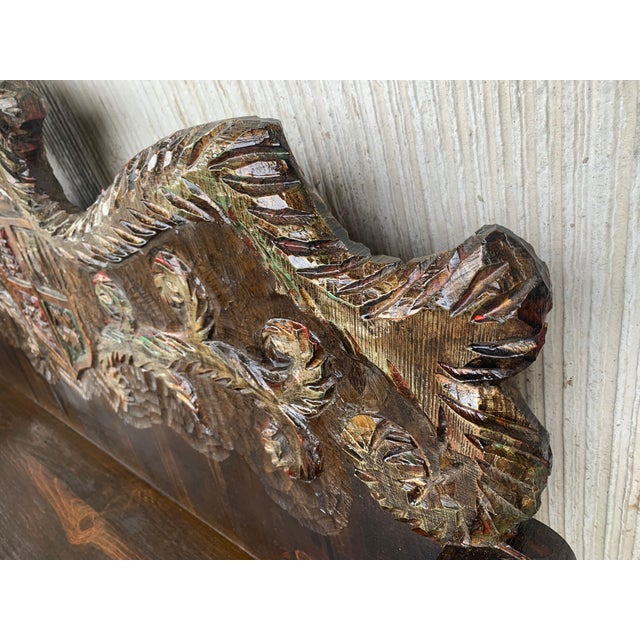 Early 20th Century Early 20th Century Spanish Polychromed Hand Carved Oak Settee or Park Bench For Sale - Image 5 of 18