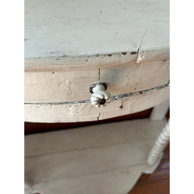 Wood Distressed White Painted Country Demilune Console Table For Sale - Image 7 of 11