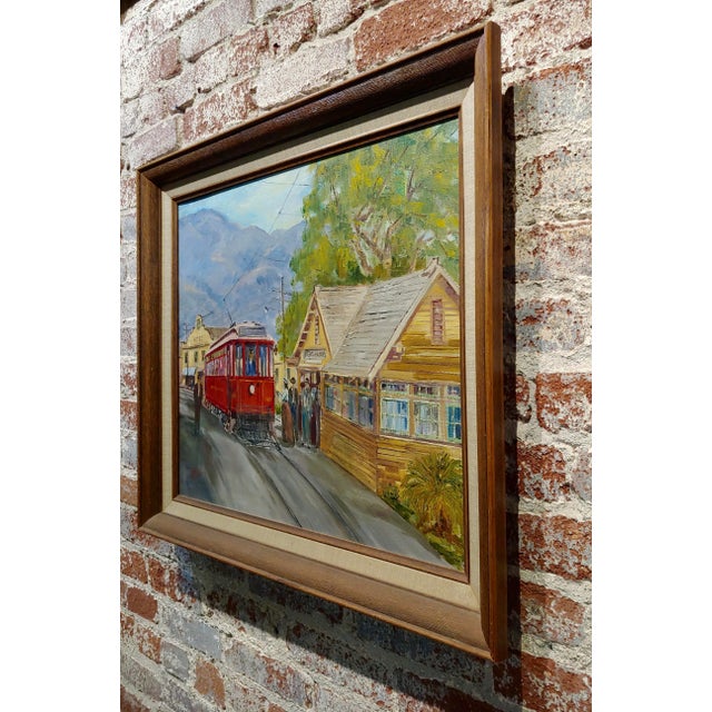 Wilfrid T. Mills-Los Angels Trolley Car at Sierra Madre Station -Oil Painting For Sale - Image 9 of 11