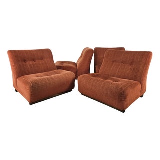 Italian Space Age Modular Chairs in Fabric with Wooden Legs, 1970, Set of 4 For Sale