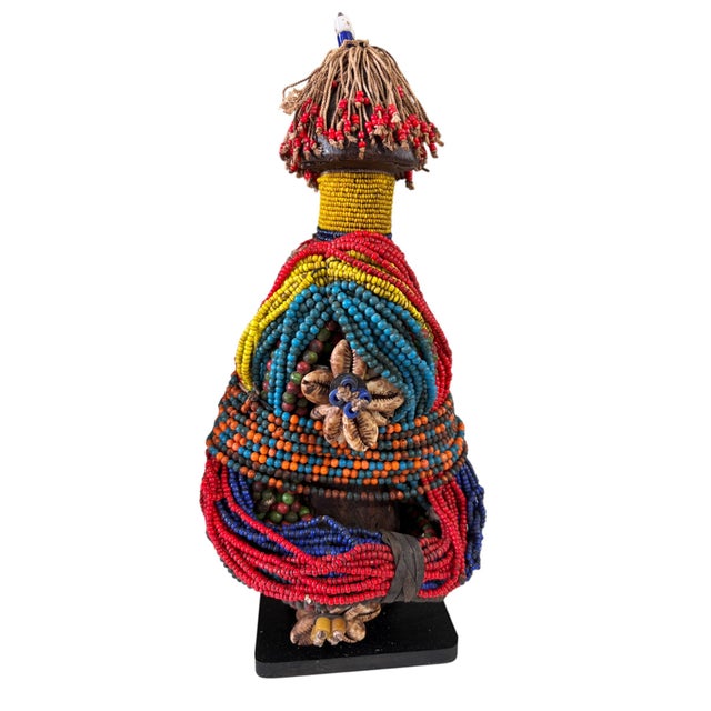 Vintage African Beaded Fali Namji Fertility Doll Cameroon W/Wood Stand 11.5" H For Sale - Image 10 of 10