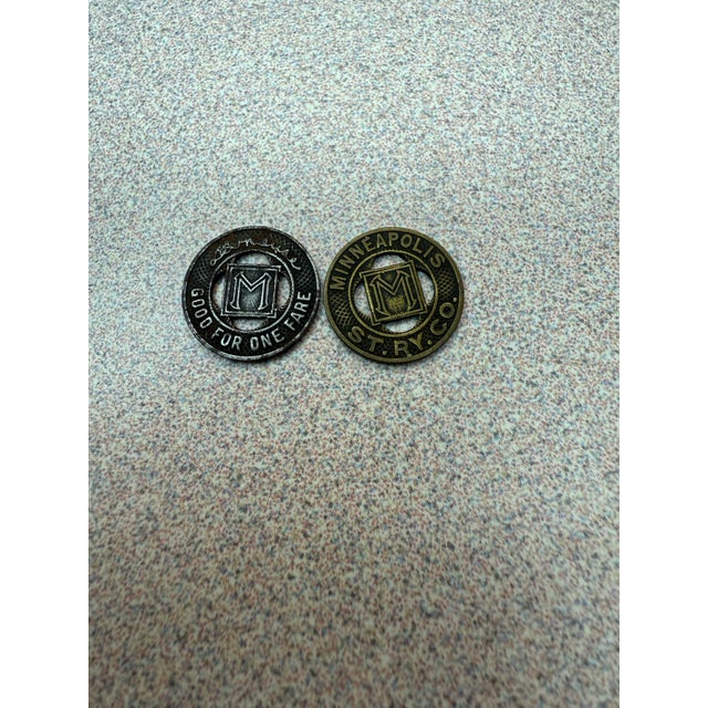 Metal Street Car Tokens Minneapolis Minnesota Street Railway Co 1940s Good for One Fare For Sale - Image 7 of 7