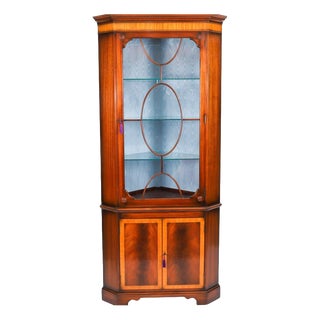 Vintage English Flame Mahogany Display Cabinet For Sale