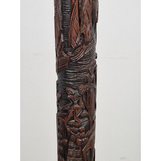Art Deco Asian Style Carved Wood Floor Lamp, 1930s For Sale - Image 10 of 15