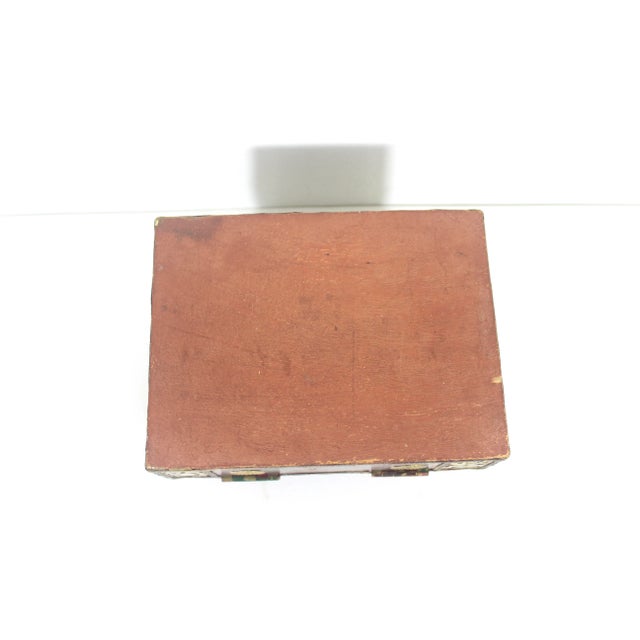 Mid 20th Century Vintage Humpback Dome Top Wood and Brass Box, Brass Trim, Lidded, Hinged Lid Box, Brown Red Green Gold Trinket For Sale - Image 5 of 10