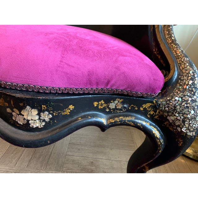 Exceptional 19th Century English Victorian Papier-Mâché Gothic Revival Black Lacquer Arm Chair For Sale - Image 14 of 17