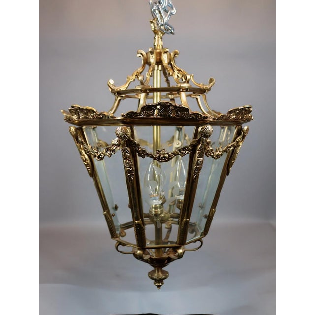 1970 French Louis XVI Gold Bronze Glass Lantern Chandelier For Sale - Image 4 of 18
