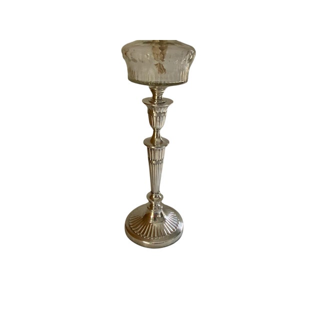 Glass Antique 34" Victorian Silver-Plated Banquet Oil Lamp Hawksworth, Eyre & Co. (Sheffield) Cranberry Glass For Sale - Image 7 of 11