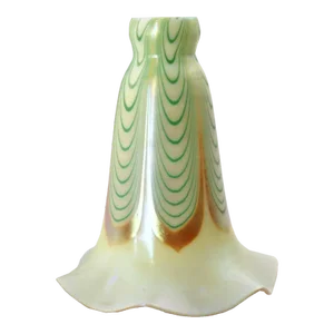 American Art Nouveau Glass Green Dragged Loop Lily Lamp Shade