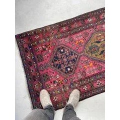 Antique Heriz Runner in Pink, Peacock Teal, Cantaloup, & Dirty Olive - ~ 3.3 X 14 For Sale - Image 11 of 12