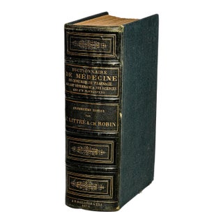 Fascinating Antique 1878 French Medical Dictionary Leather Bound Book Victorian Library Home Decor For Sale