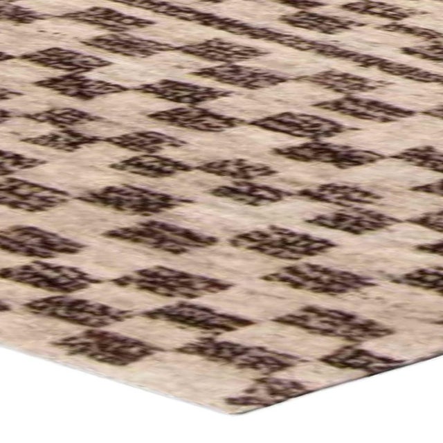 Textile Modern Moroccan Style Checkered Wool Rug in Ivory & Brown by Doris Leslie Blau For Sale - Image 7 of 7