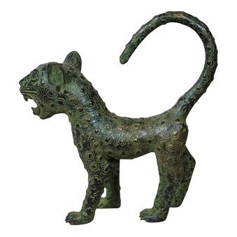 Large Bronze Leopard Sculpture, Benin For Sale