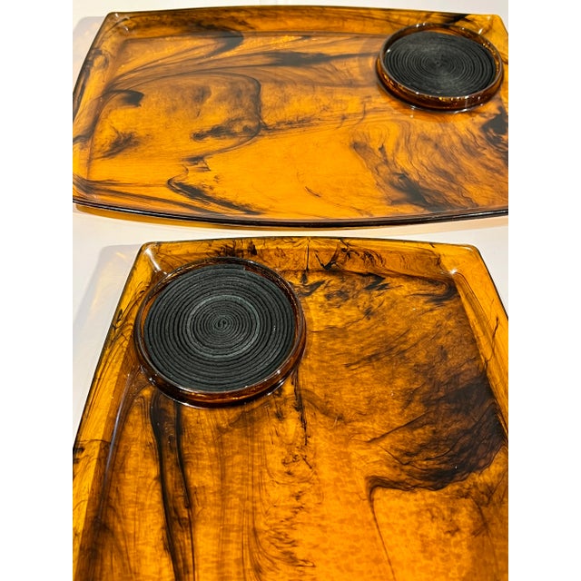 Amber Vintage Amber Lucite Swirl Midcentury Cocktail Trays With a Cup Rest - Set of 6 For Sale - Image 8 of 10