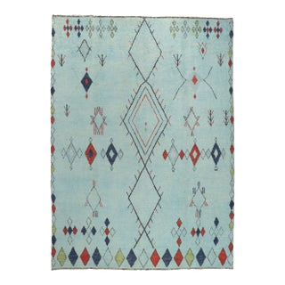 2010s Vintage Aqua Moroccan Style Rug - 10'03 X 14'02 For Sale