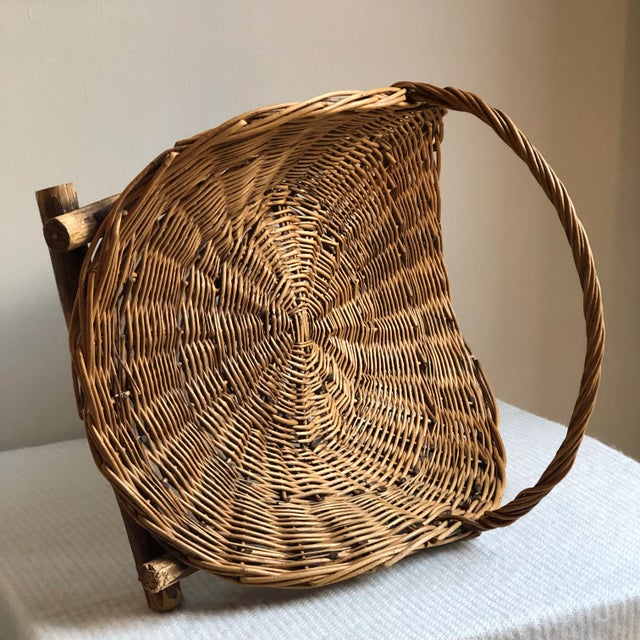 Tan Antique Wood-Framed Flower Gathering Basket For Sale - Image 8 of 13