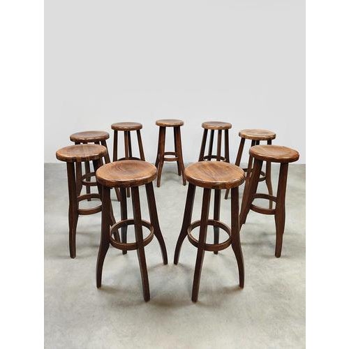 Vintage Brutalist Wooden Barstools, 1970s, Set of 12 For Sale - Image 4 of 8