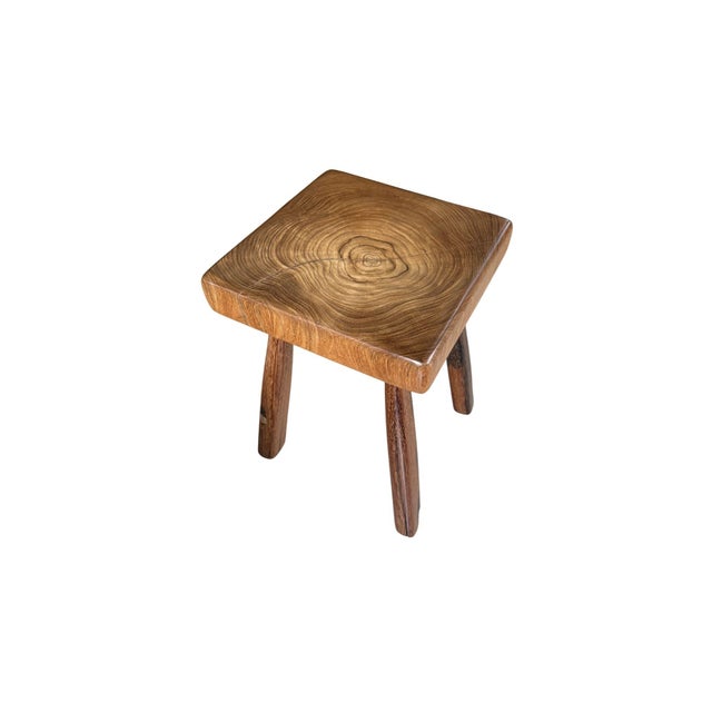 Solid Teak Wood Stool With Sculptural Grain Top and Hand-Shaped Legs For Sale - Image 4 of 5