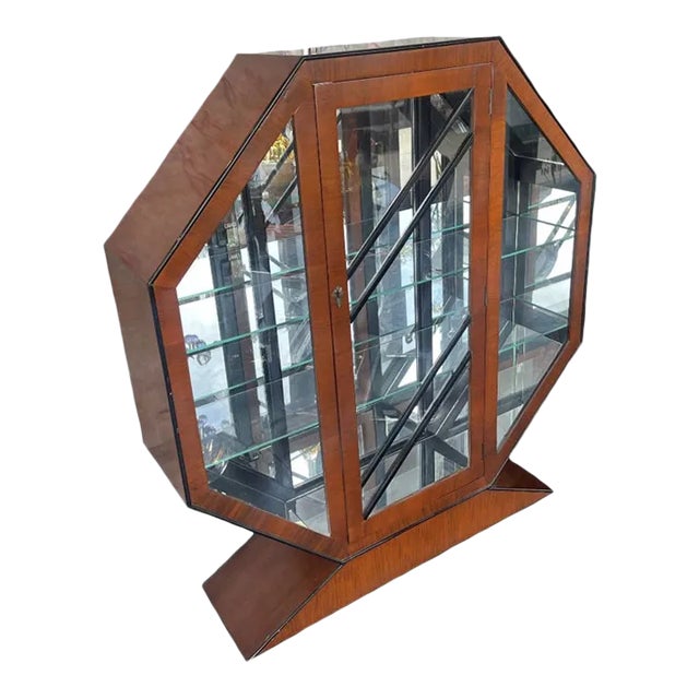 1940s Octagonal Cherry and Ebonized Wood Vitrine For Sale