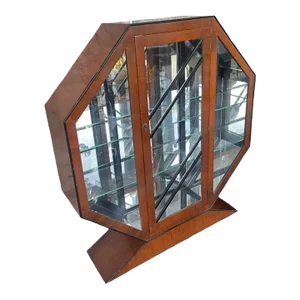 1940s Octagonal Cherry and Ebonized Wood Vitrine
