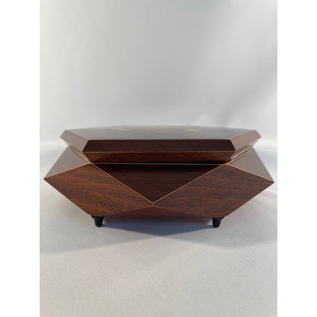 1970s 1970s Italian Hexagon Marquetry Musical Jewelry Box For Sale - Image 5 of 12