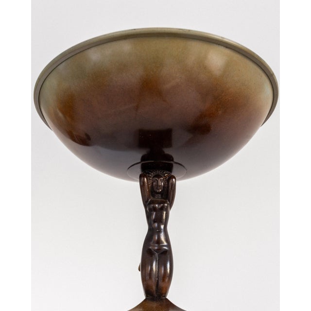 1930s Swedish Art Deco Bronze Centerpiece Bowl on Foot with Mermaid Sculpture from Ystad-Metall, 1930s For Sale - Image 5 of 8