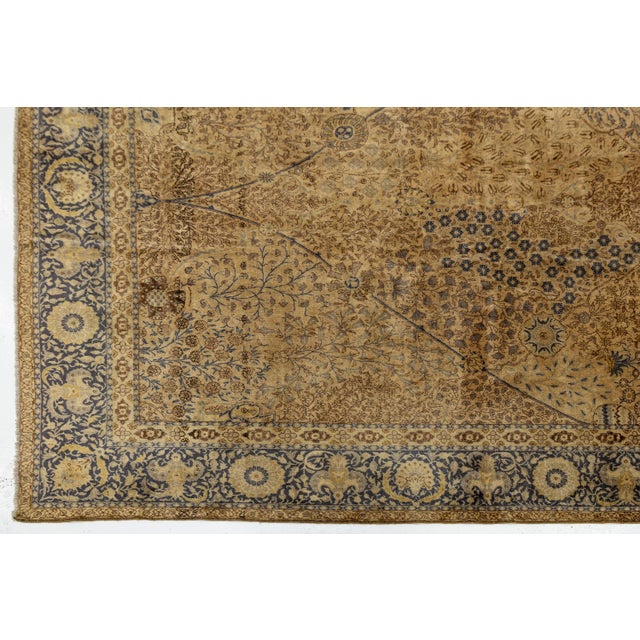 2020s 1920's Antique Tabriz Style Rug Golden Ochre & Indigo Tree of Life Design For Sale - Image 5 of 12