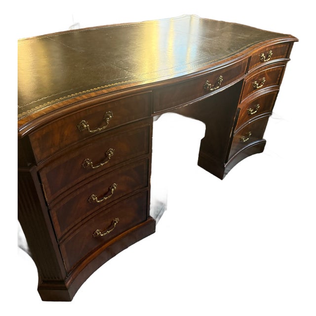 Late 20th Century Maitland Smith French Regency Louis XVI Flame Mahogany Serpentine Desk For Sale
