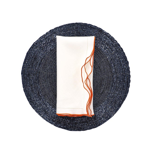 Not Yet Made - Made To Order White Linen Napkins With Orange Ruffled Hemstitch Edges, Set of 4 For Sale - Image 5 of 11