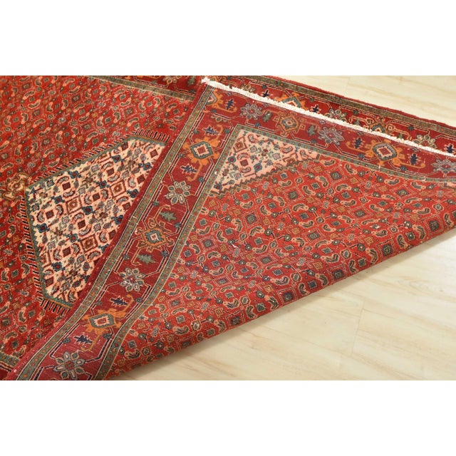 Bidjar Rug 5’1” X 9’7” Red Wool Semi-Antique Tribal Hand-Knotted Carpet For Sale - Image 13 of 14