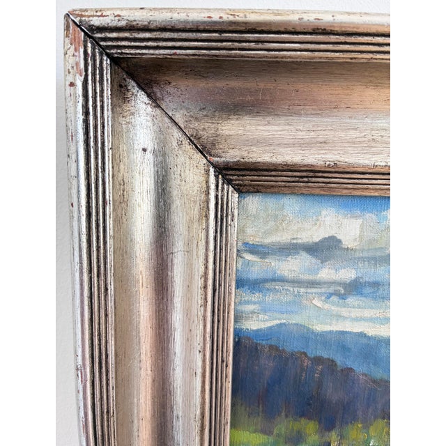 Sky Blue Vintage Original Landscape Oil Painting, Countryside Art For Sale - Image 8 of 18
